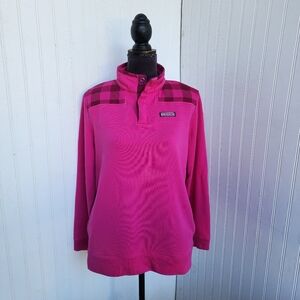 Vineyard Vines 1/4 Zip Hot Pink Whale Pullover Sweatshirt Women’s Plaid Sz S